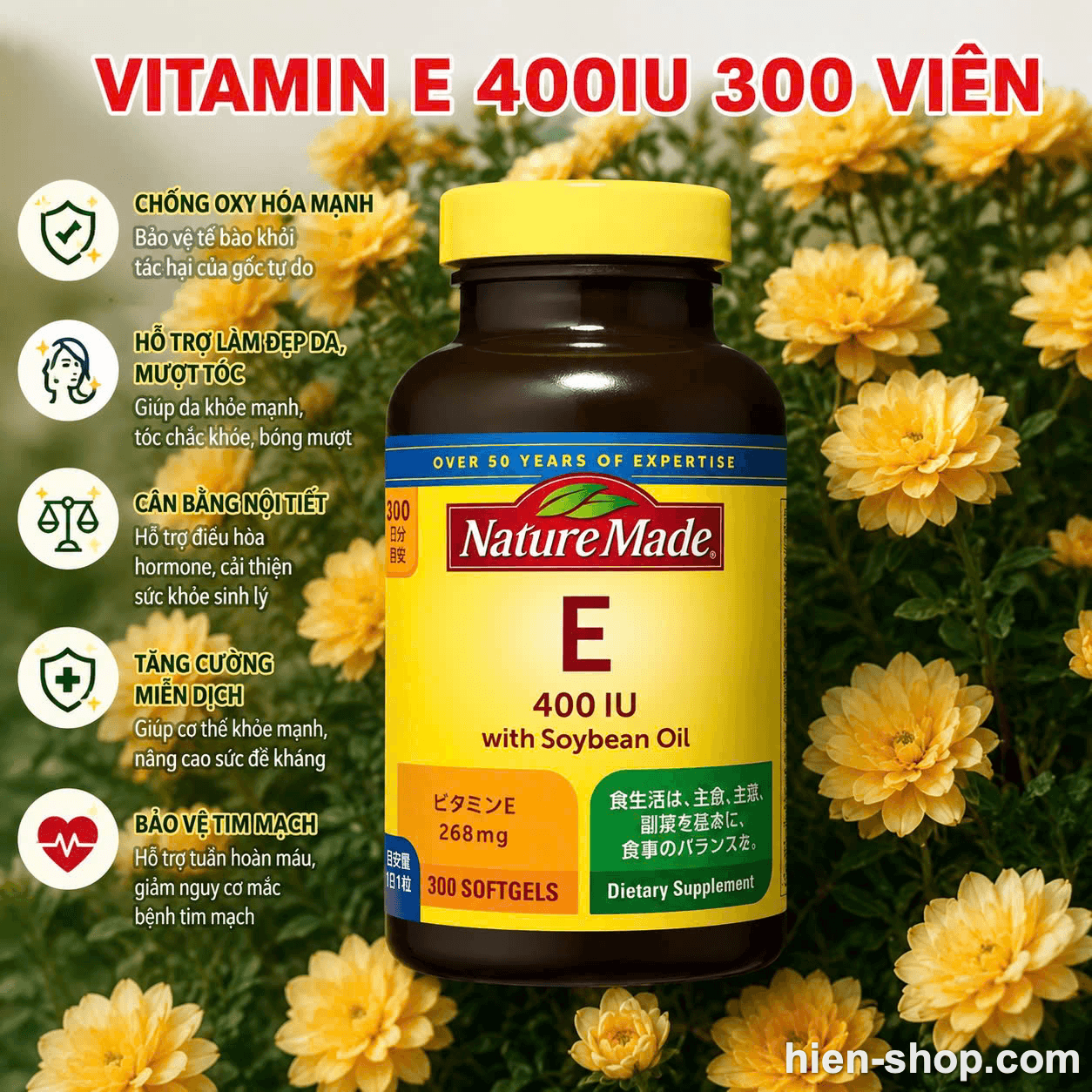 Viên uống bổ sung Vitamin E của Nature Made 400IU 300 viên 300 ngày