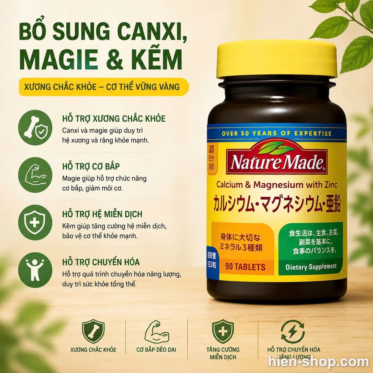 Viên uống bổ sung Canxi Magie và Kẽm của Nature Made