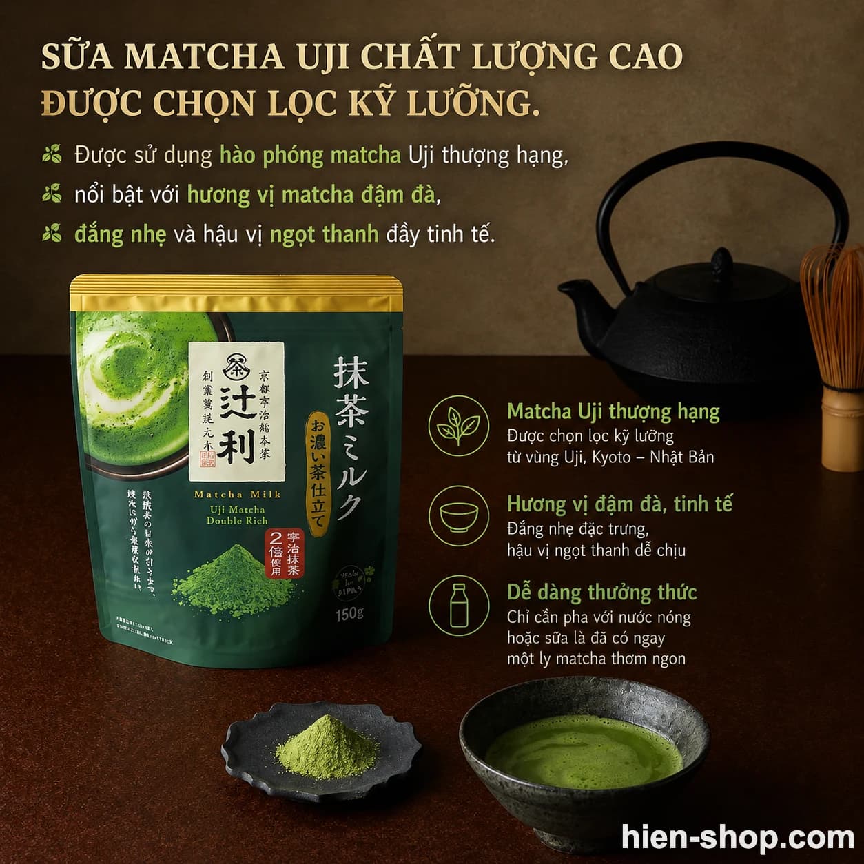 Bột pha trà sữa Matcha vị đậm đặc của Tsujiri 150g