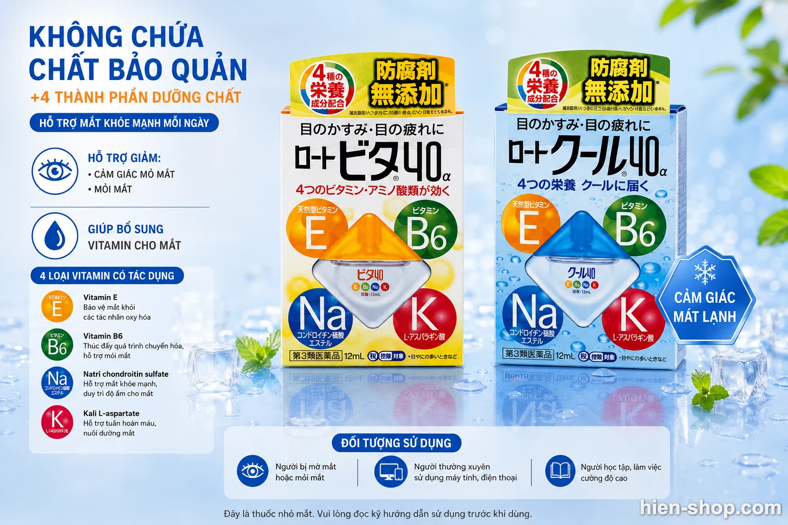 Thuốc nhỏ mắt Rohto 40α bổ sung 4 dưỡng chất cho mắt