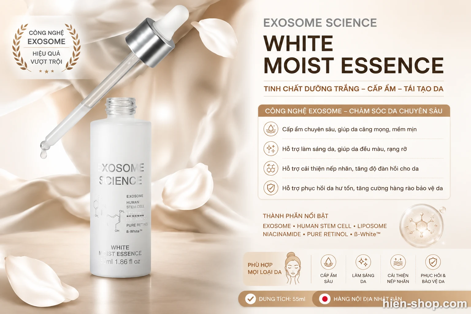 Tinh chất dưỡng trắng da Exosome Science White Moist Essence 55ml
