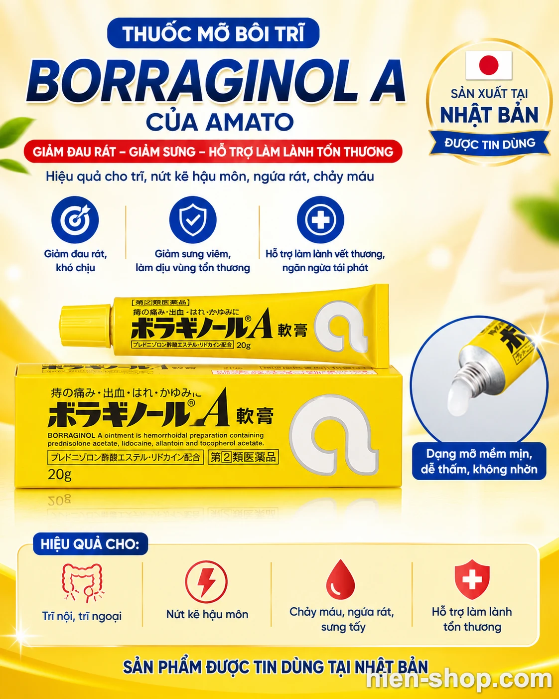 Thuốc mỡ bôi trĩ Borraginol A Nhật Bản tuýp 20g