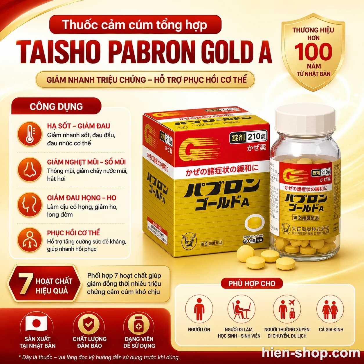 Thuốc cảm cúm tổng hợp Taisho Pabron Gold A dạng viên