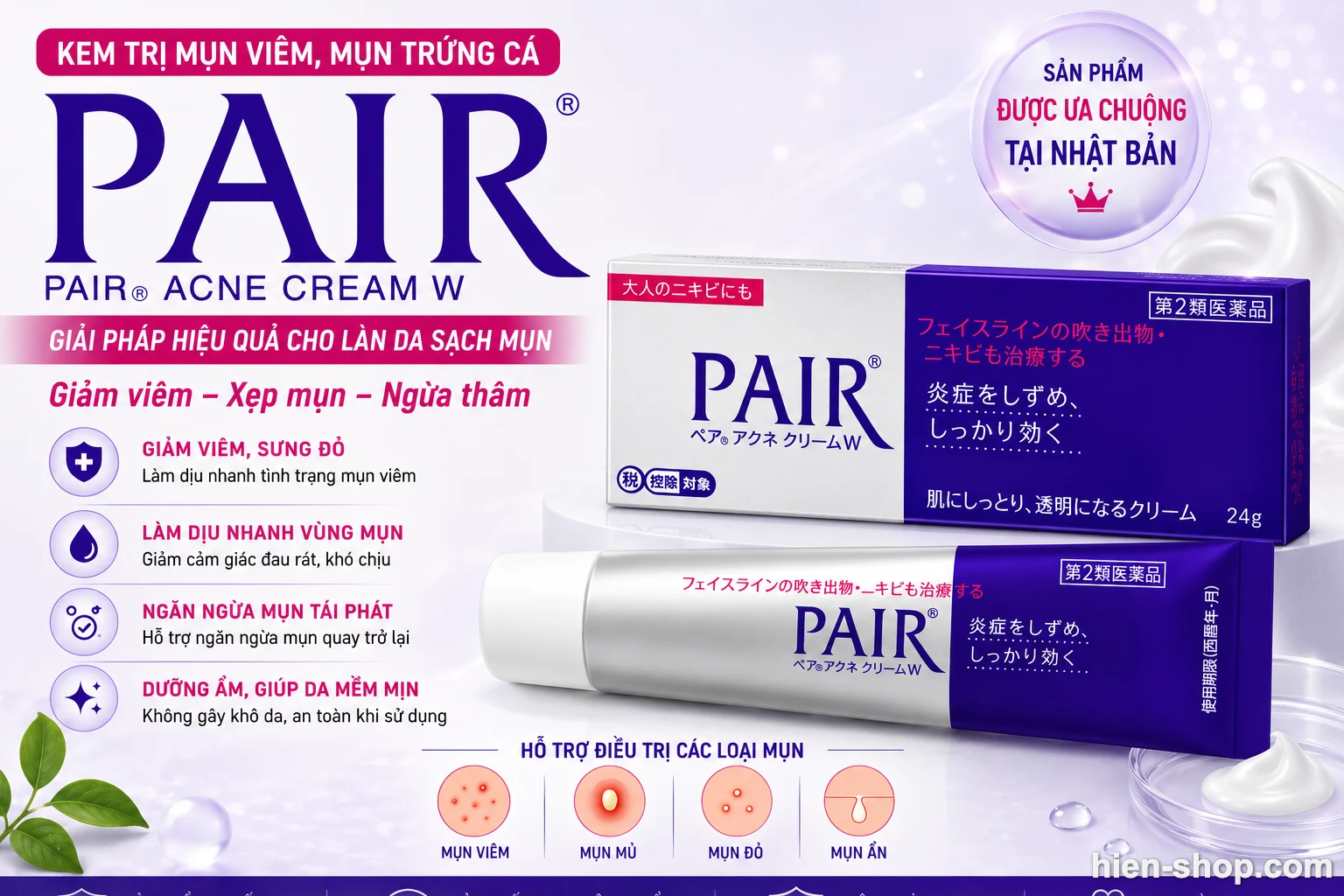 Kem trị mụn viêm, mụn trứng cá PAIR Nhật Bản