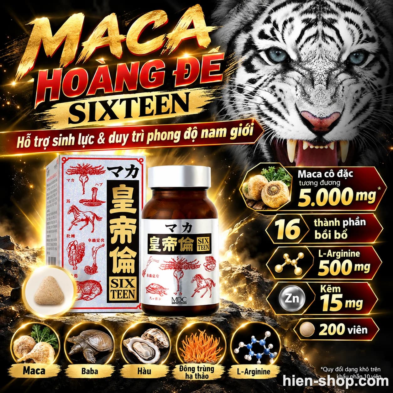 Viên uống Maca Hoàng Đế SIXTEEN Metabolic hỗ trợ sinh lực nam giới 200 viên